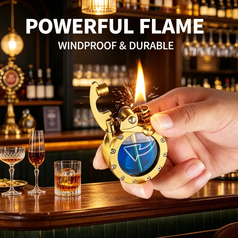 New Personalized Windproof Lighter, Retro Metal Rocker Design Visible Fuel Tank, Fine Collection Present for Male Tool