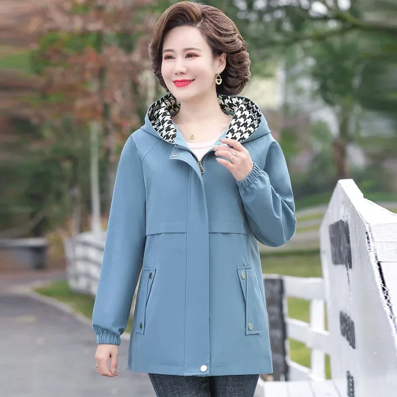 Women Windbreaker 2023 Spring Autumn New Hooded Trench Coat Fashion Casual Large Size Mid-length Female Outwear Mother Coats 5XL