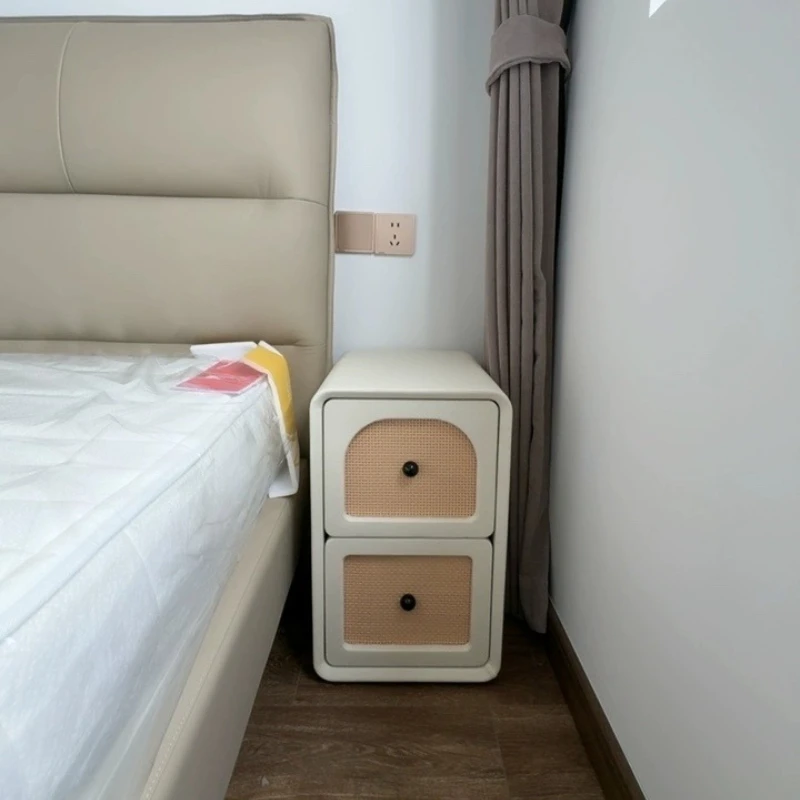 Cream White Solid Wood Nightstand Bedroom Narrow Storage Cabinet Small Space Couch Side End Table Stable Drawer Furniture