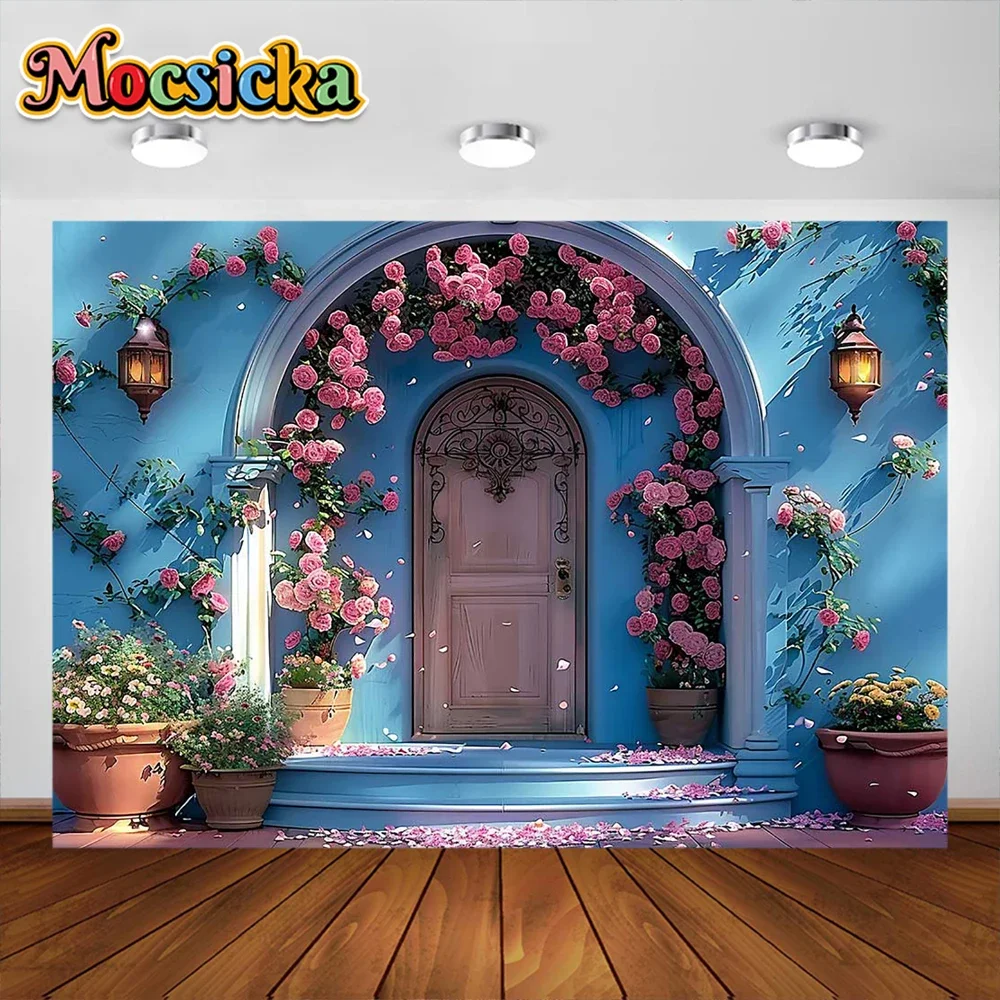 Mocsicka primavera fundo parede arco porta decoração casamento noiva mostrar pano de fundo photobooth menina aniversário arte retrato estúdio banner