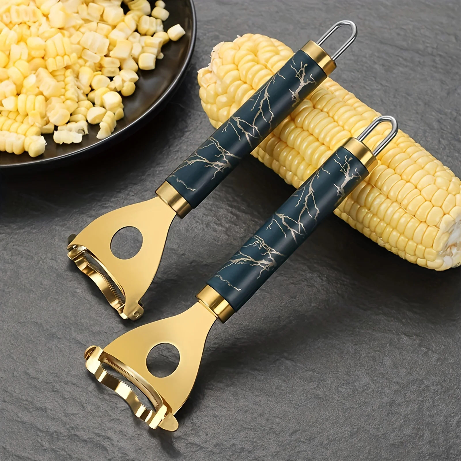

VERY GOOD Household kitchen bold handle stainless steel corn planer with hook titanium thickened corn kernel peeling planer