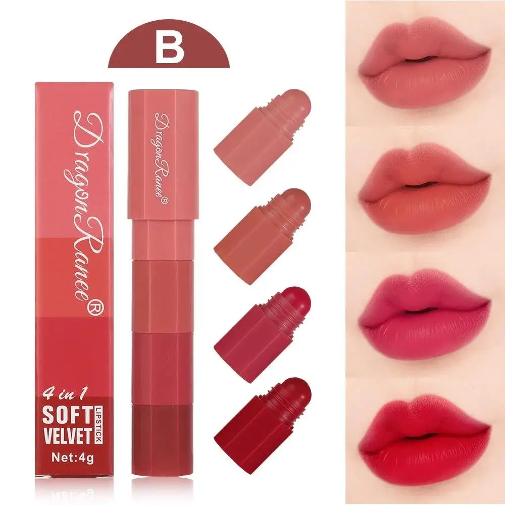 Dragon Ranee-pintalabios mate de terciopelo, Mini juego de 4 colores, resistente al agua, lápiz labial de larga duración, Kit de maquillaje, delineador de labios