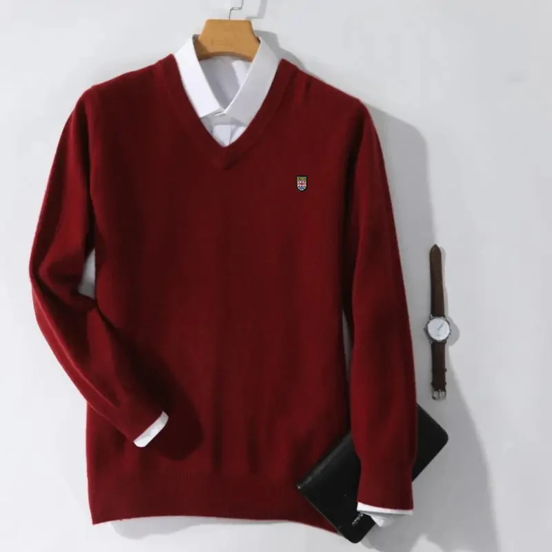 

Autumn Winter Cashmere Blended Sweater V-neck Pullovers Men's Loose Oversized Knitted Shirt Korean Homme Hiver Tops