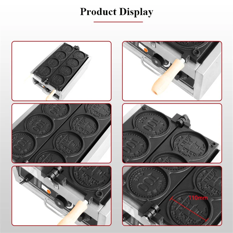 4pcs Small Gold Coin Bread Waffle Maker Japanese Yen Korean Won Thai Saudi Coin Shaped Waffle Making Machine Commercial Use