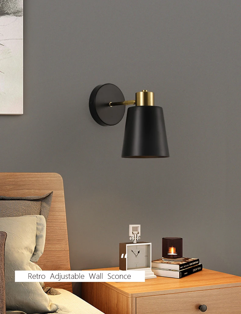 Vintage Adjustable Wall Mounted Sconce Bedside Lamp for Bedroom Study Decoration Led Interior Wall Lighting Fixtures Black Brass