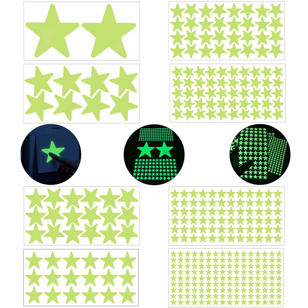 Pegatinas de pared de estrellas 3D que brillan en la oscuridad, pegatinas luminosas creativas para puertas, ventanas, habitación de bebé, dormitorio, techo, decoración del hogar