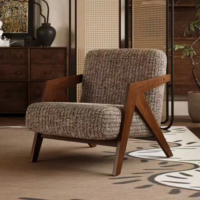 Sillón de un solo asiento, sillón de salón con estructura de madera, silla de tela de 552mm