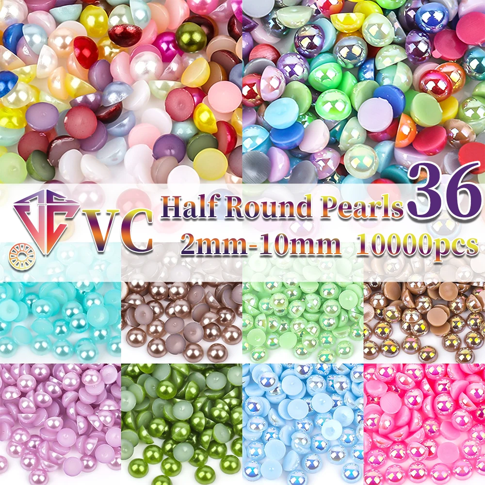 VC Bulk Wholesale 2-10mm Pearls Ivory White AB Multi Colors Half Round Flat Back Bead ABS Plastic Glitters DIY Nail Art