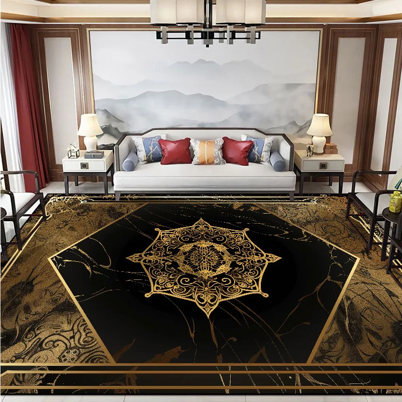 Golden Luxurious Carpets for Living Room Decor Coffee Tables Mat Black Gold Villa Lobby Decoration Rug Large Area Rugs Non-slip