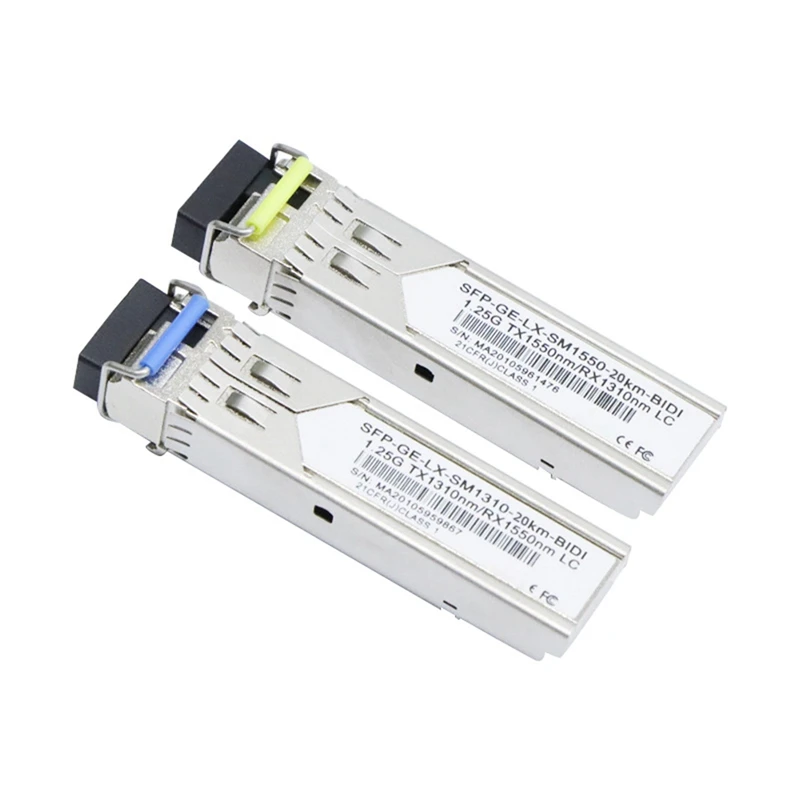 Módulo Gigabit de Fibra SFP, Compatível com Vários Tipos de Interruptores, Modo Único, 20km, LC, 1310nm, 1550nm, 1.25G, 1 Par