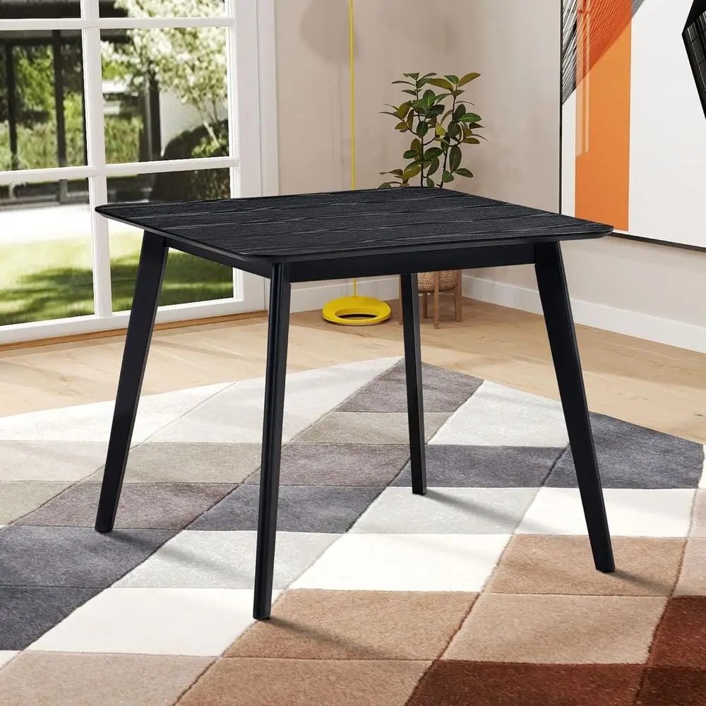 

Modern Square Wooden Dining Table for 4, Sleek Black Kitchen or Living Room Furniture