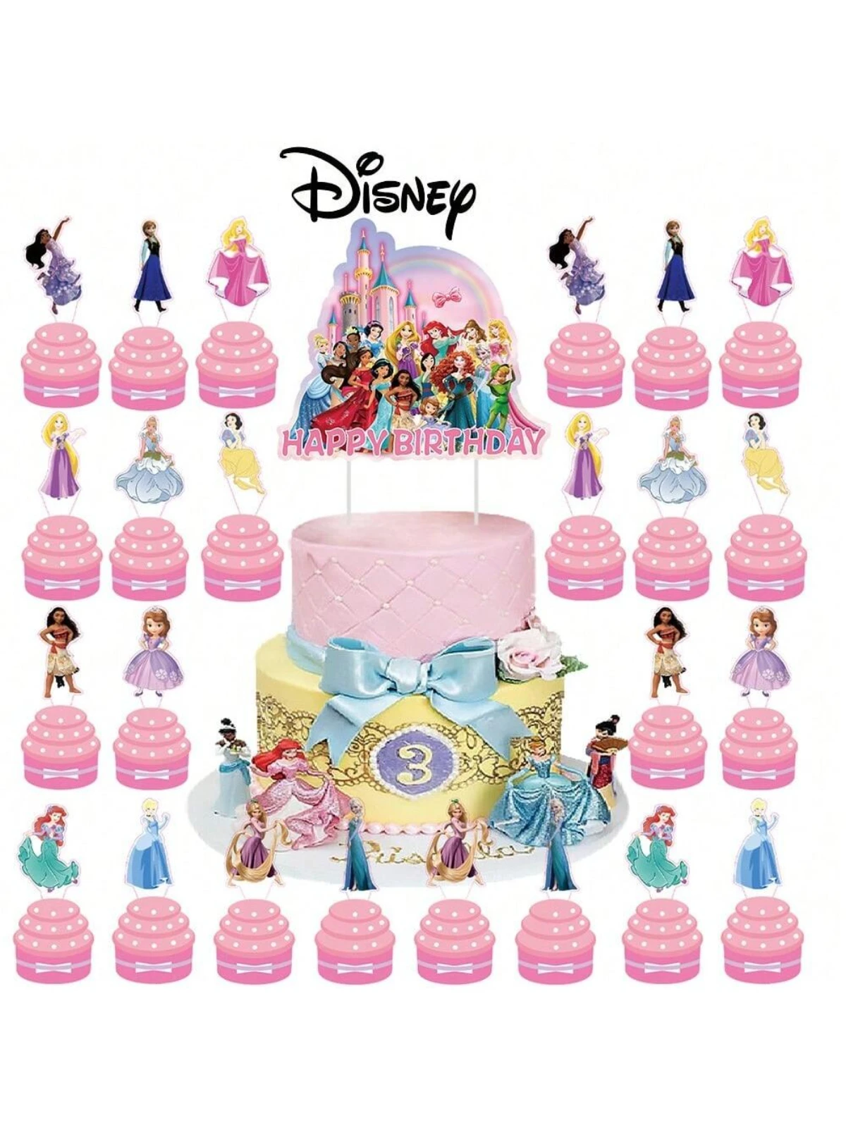 25PCS Disney Cinderella Ariel Snow White Princess Theme Party Cake Toppers Decor for Girls Birthday Christmas Favors Gifts Toys