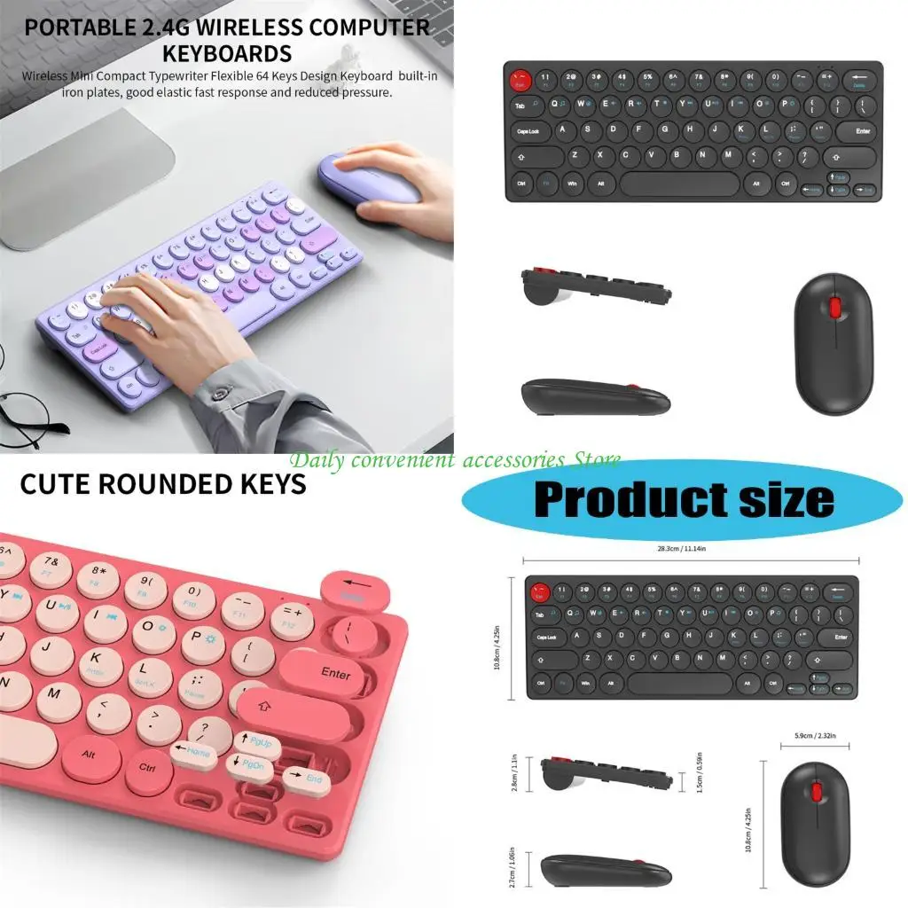 

97QB Retro Round Keycap Wireless Keyboards Mouse Bundles 2.4G Silents Button Long Battery For Home Office Setups