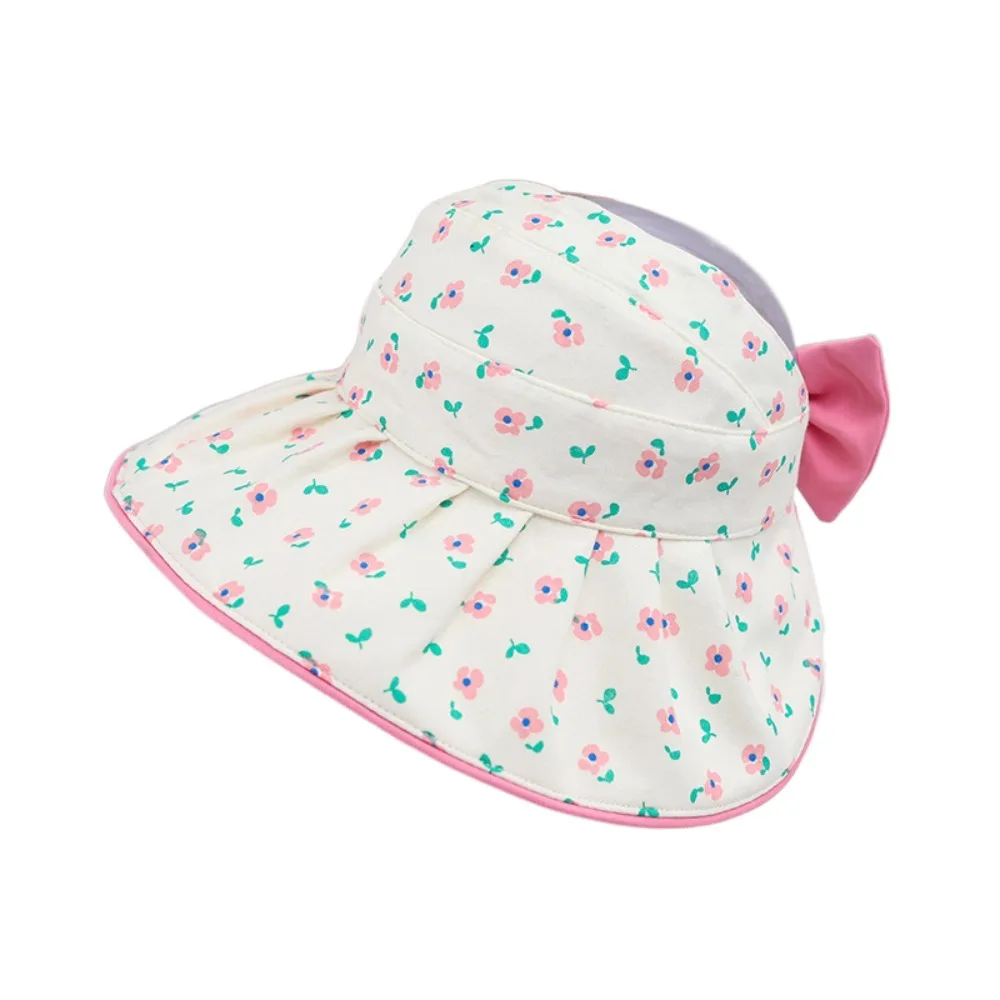 

Fashion Korean Style Flower Bucket Cap Wide Brim Bowknot Empty Top Kid Sunhat Breathable Cotton Baby Shading Hat Girls