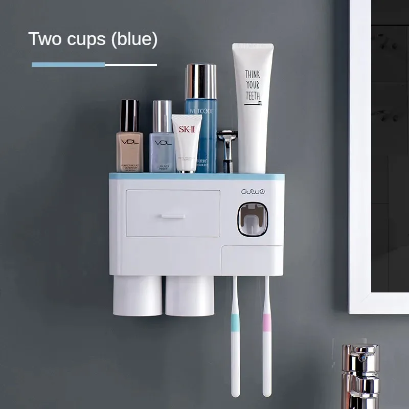 3 Cups Toothbrush Holder Wall Mounted  Toothbrush Holders for Bathrooms with Large Capacity Drawer and Tray shelf organizer