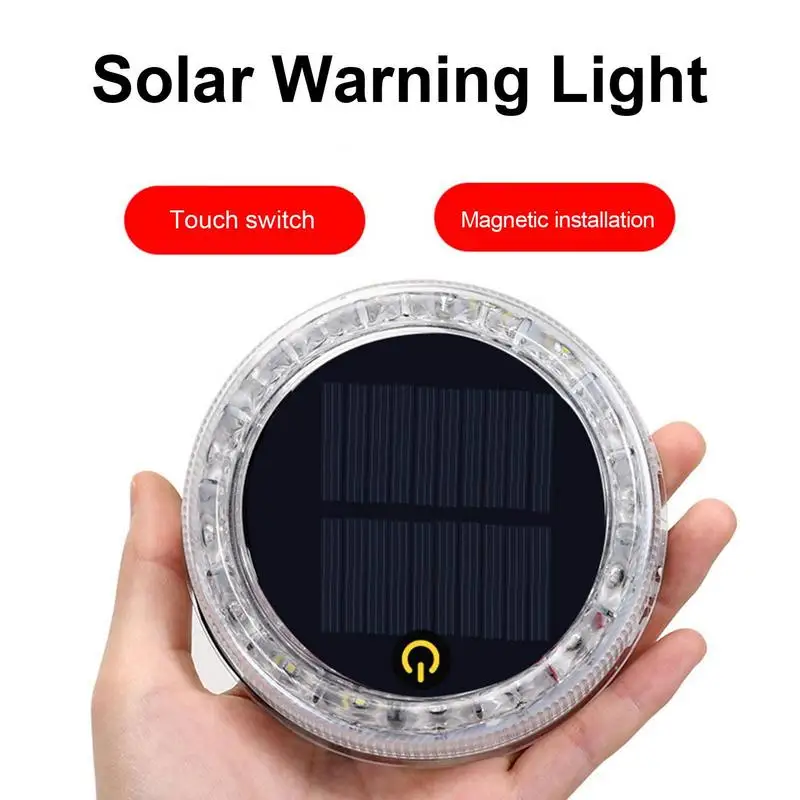 Solar Car Night Safety Flashing LED Light Super Strong Magnetic Base Car Warning Lamp Anti-Collision Wide Tail Light Auto Tool