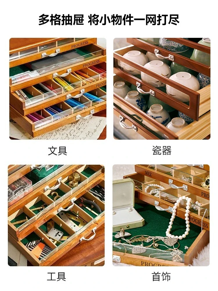 Multi-drawer glass door retro tea set cabinet storage removable cabinet