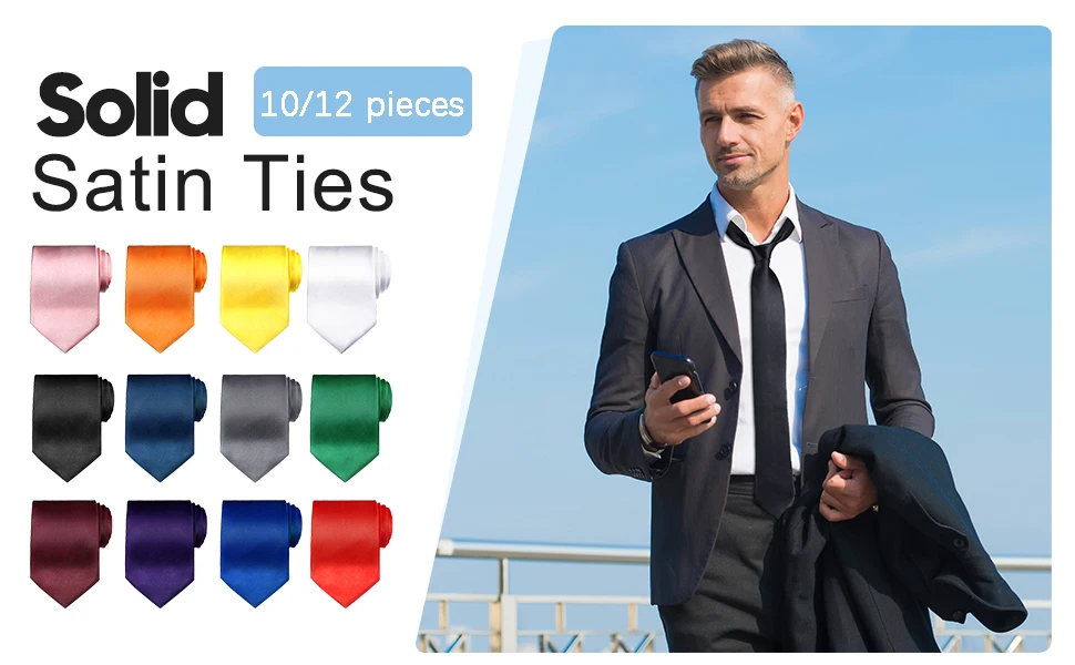 10/12pcs Krawatte für Männer Großhandel 28 einfarbige schlanke Krawatte Polyester Satin Krawatte formelle Party Krawatten Mode täglich Accessoire – Detail 1