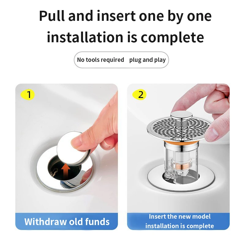 Bingling Universal All Brass Pop-Up Bounce Core Washbasin Leak Plug, Press Type Insect And Anti Odor Bounce Core Stainless Steel