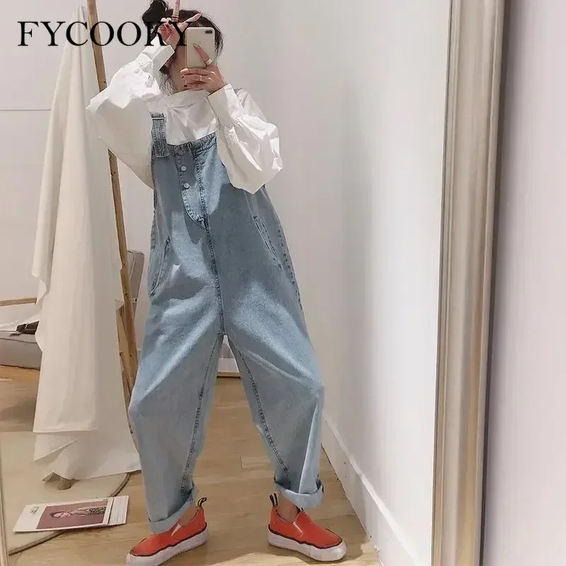 

2025 New Korean Streetwear Denim Jumpsuit Women Loose Cute Jumpsuits Casual Fashion Girls Maxi Blue Jeans Overalls S-2XL