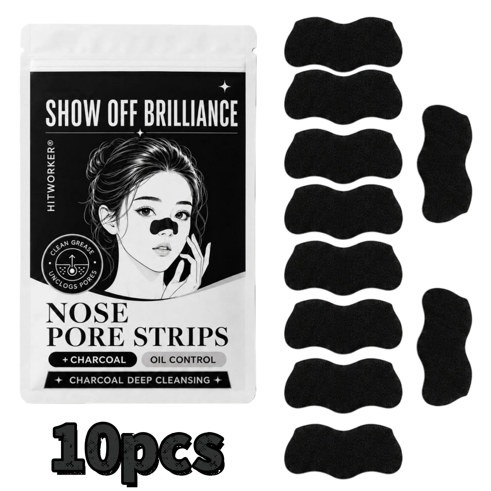 10Pcs Blackhead Removal Nose Strips, Deep Clean Shrink Pores Nose Patches Suitable for Men & Women