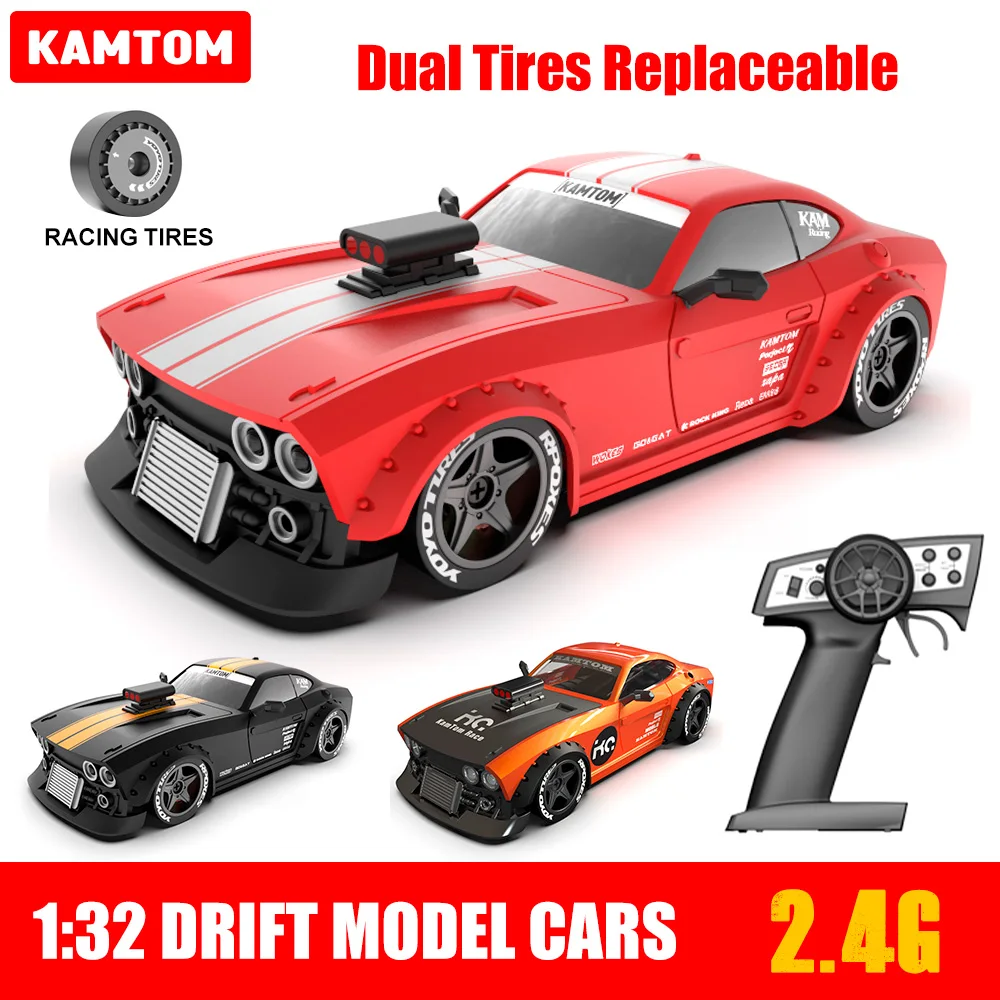

KAMTOM RC Car масштаб 1/32, 4WD, двойное колесо, замена ESP Gyro, 30 км/ч, дрейфующий автомобиль, 4 переменных колесных козырька, модель автомобиля, гоночные подарки