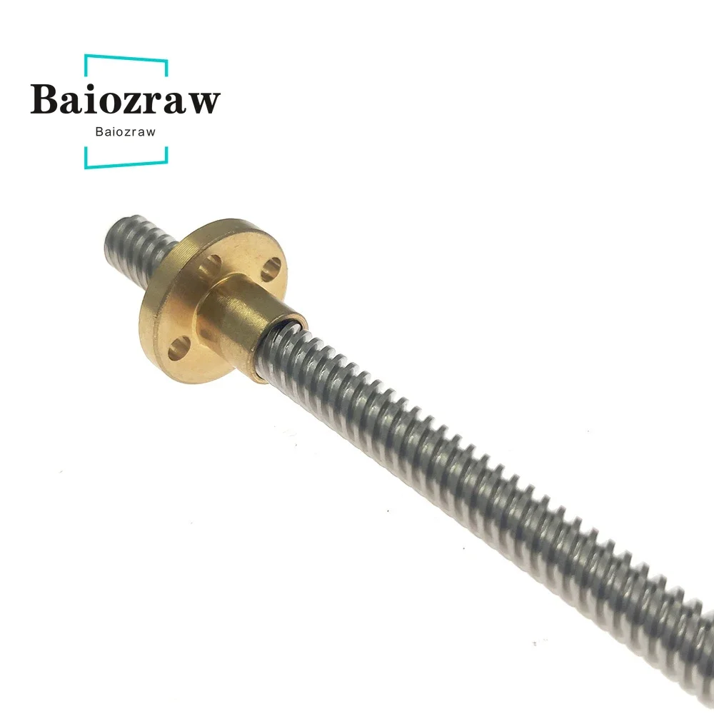 T8 Lead Screw Pitch 2mm Lead 8mm 304 Steel Length 150mm 200mm 250mm 300mm 350mm 400mm 450mm 500mm with Brass Nut CNC 3D Printer