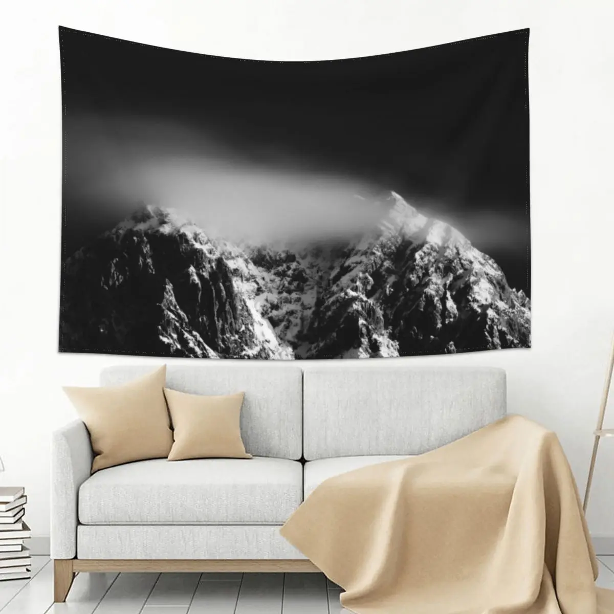 

Black and white long exposure of clouds above mountain Tapestry