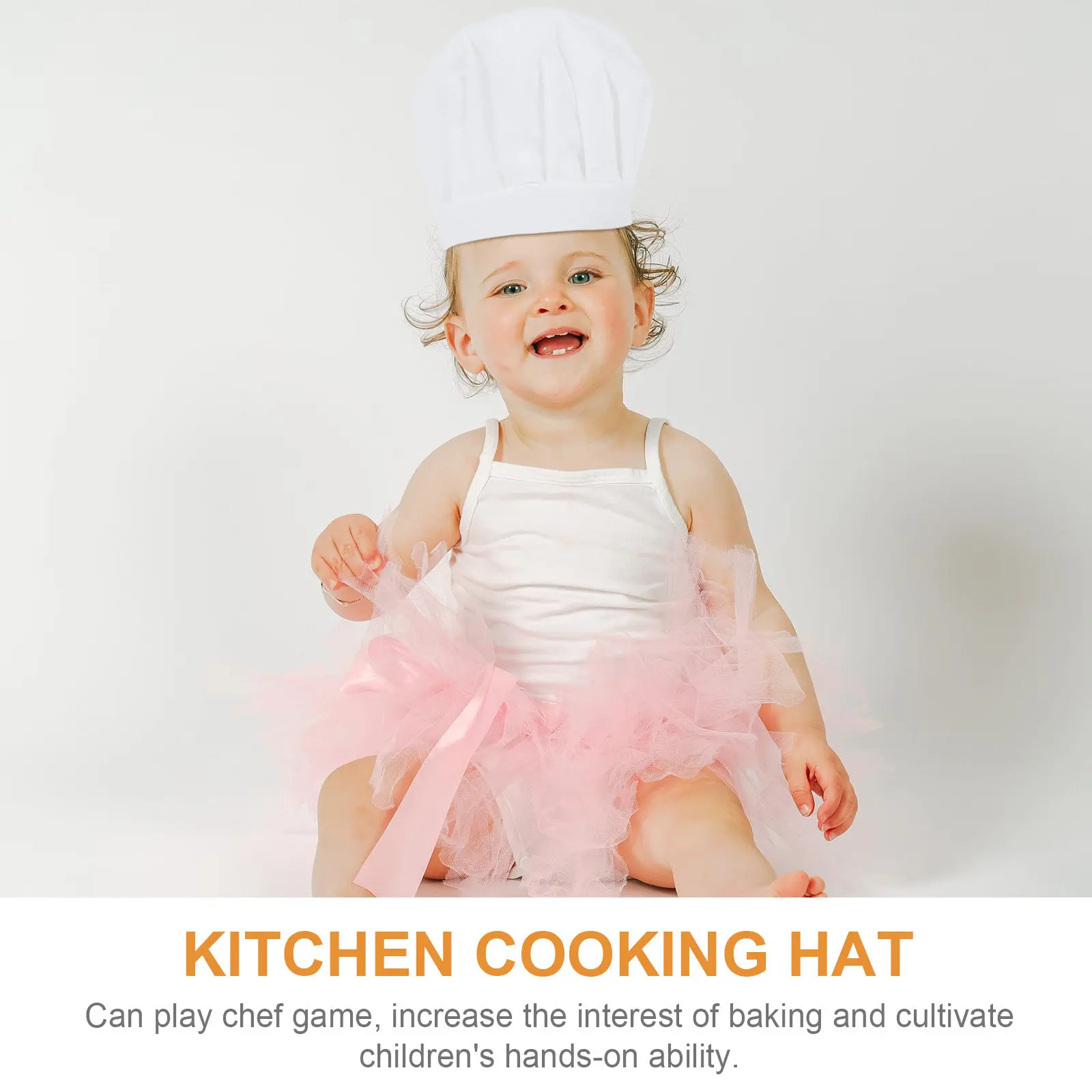 1Set Girls Kitchen Cooking Apron and Chef Headwear Set with Storage Pocket for Whisk Spoon Cutters Baking Activities Role Play