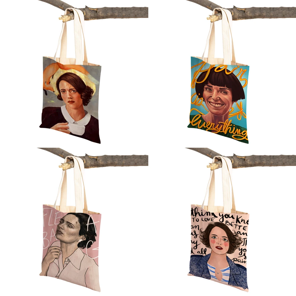 Tv Show Fleabag Lady Shopping Bags Cartoon Art Reusable Foldable Eco Canvas Women Shopper Bag Travel Tote Handbag