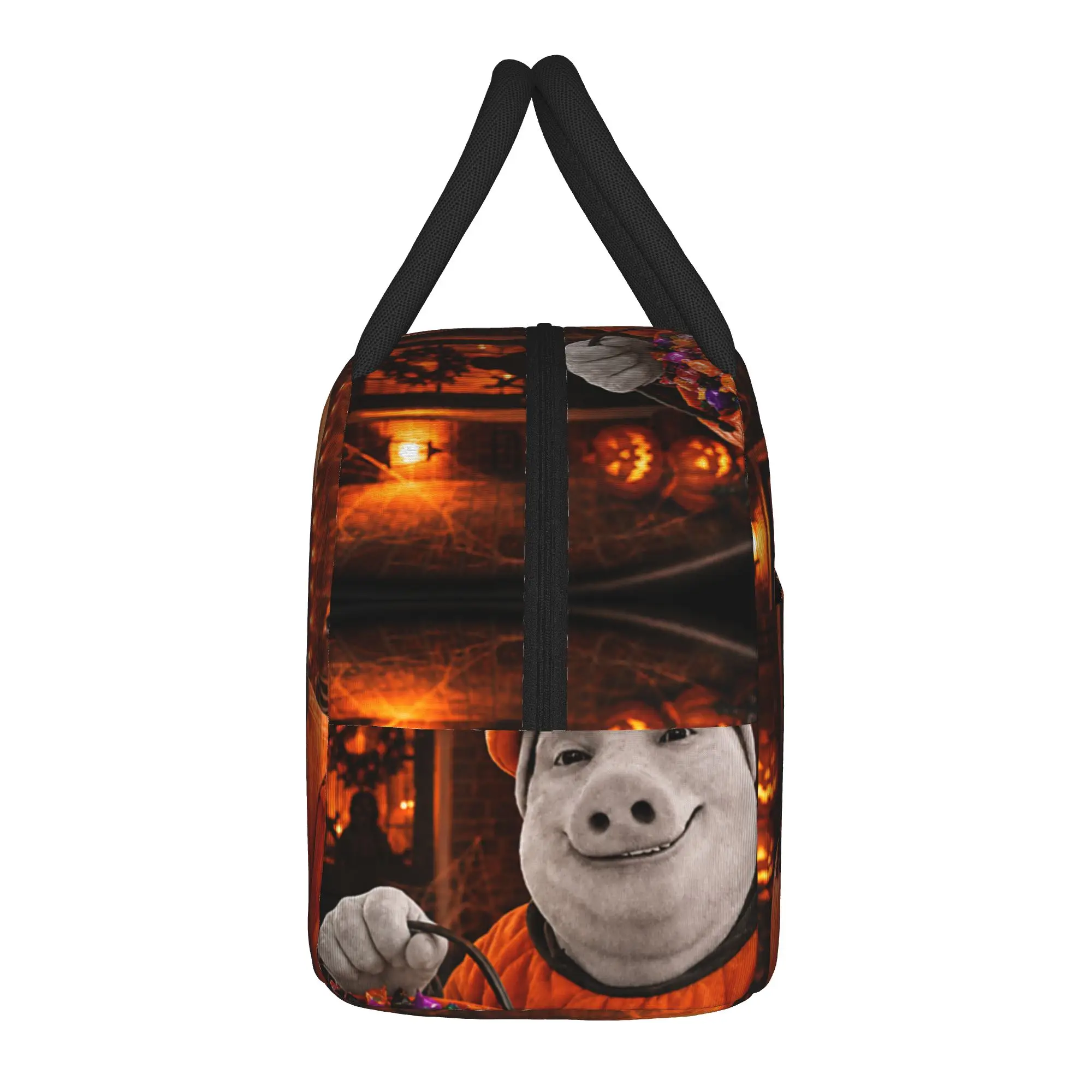 John Pork Pumpkin Costume Front Door Motion Halloween Meme Lunch Bag  Portable Zipper Lunch Box Child School Print Cooler Bag