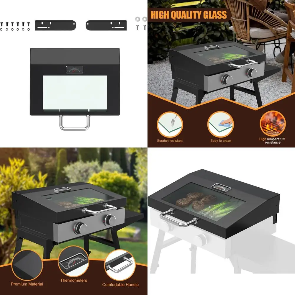 

22 Blackstone Griddle Upgraded Hinged Glass Lid with Thermometer for 2019 Model 5011 Grill