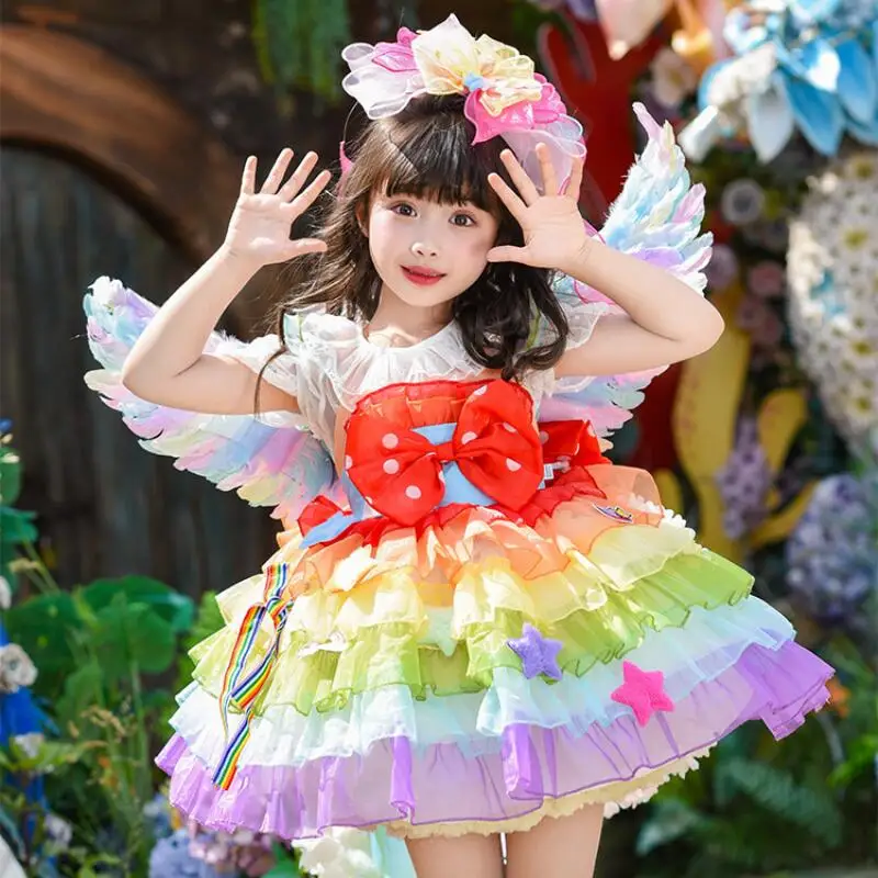 2026 Girls Suspender Ruffle Bow Lolita Dress Girls Princess Dress Summer New Children's Cake Dress Child Soft Dress Party Gift