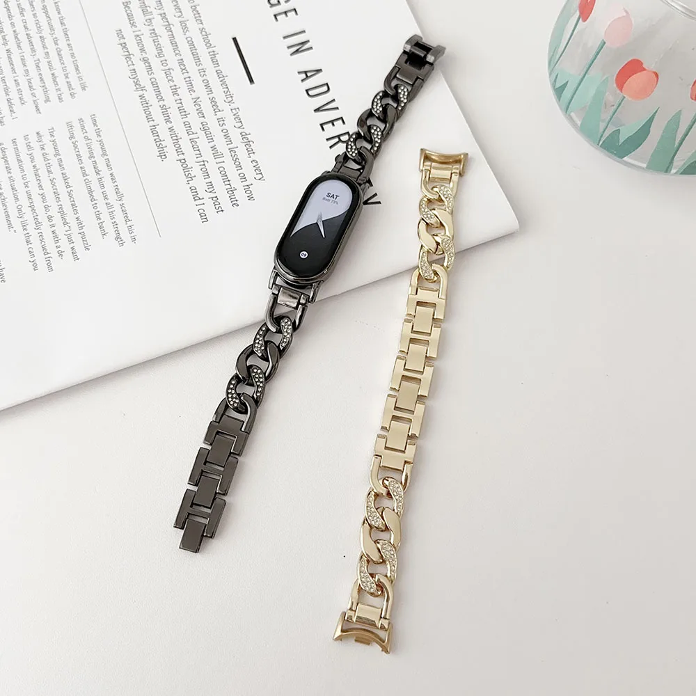 Easy Adjustable Bracelet for Xiaomi Mi Band 8 Smart Watch Metal Bling Strap Dressy Wristband for Women Gold no Color Fade issue
