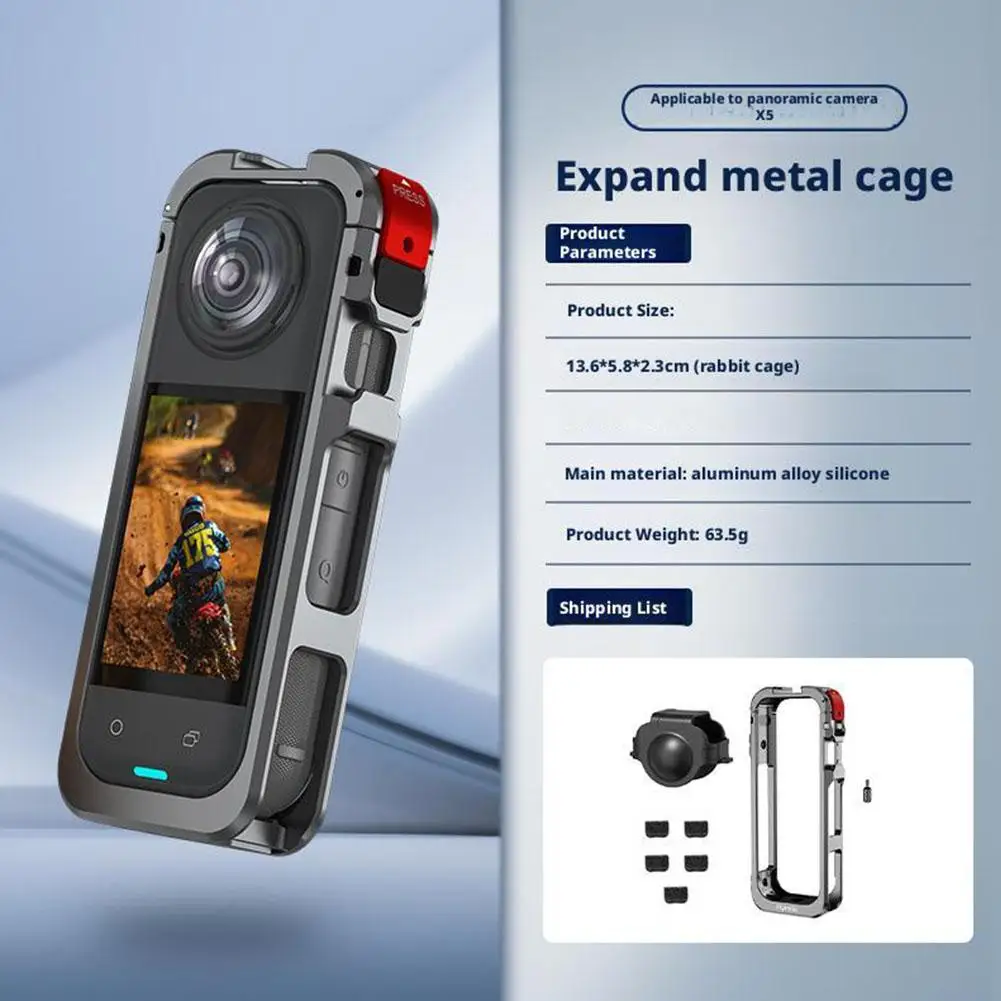 New Metal Expansion Frame Case For Insta360 X5 Rabbit Cage Protective Housing Storage Case Glass Lens Guard Camera Accessories