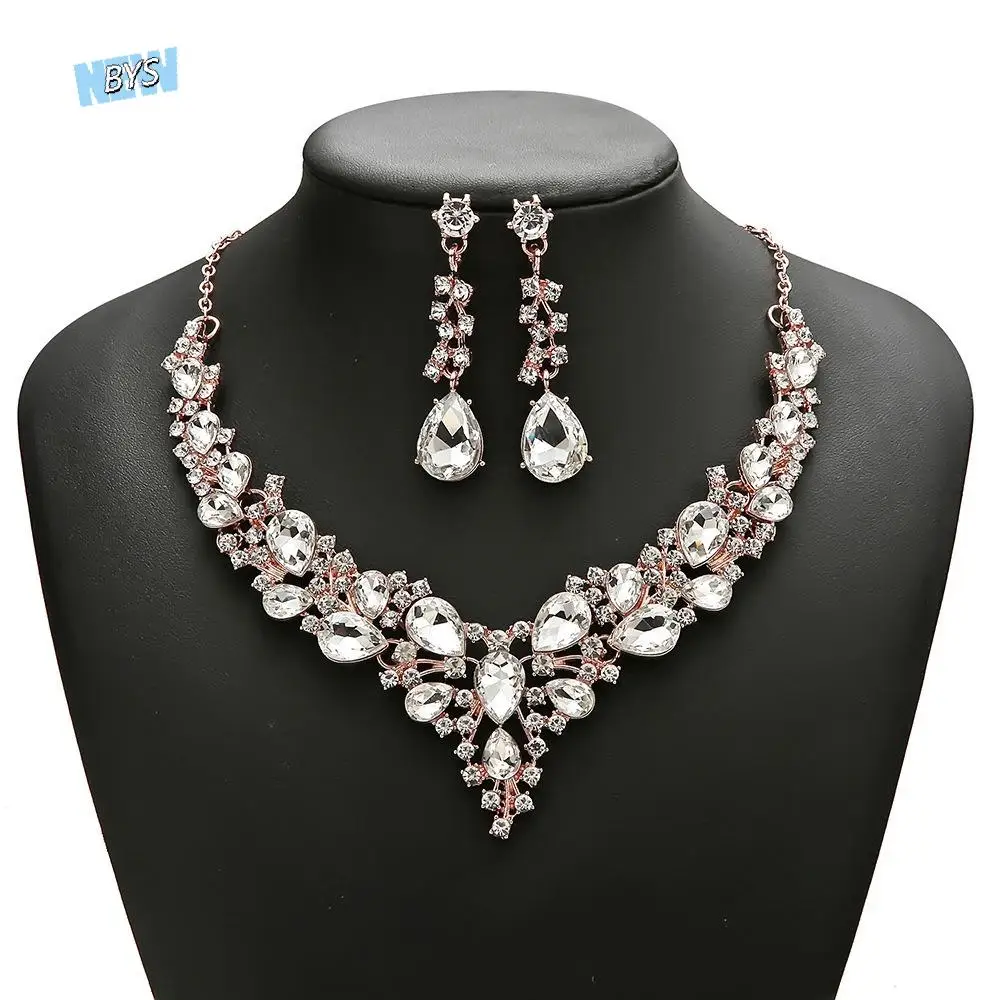 

Luxury Crystal Bridal Necklaces Earrings Shining Elegant Rhinestone Jewelry Set Exquisite Necklace Earrings Set Women