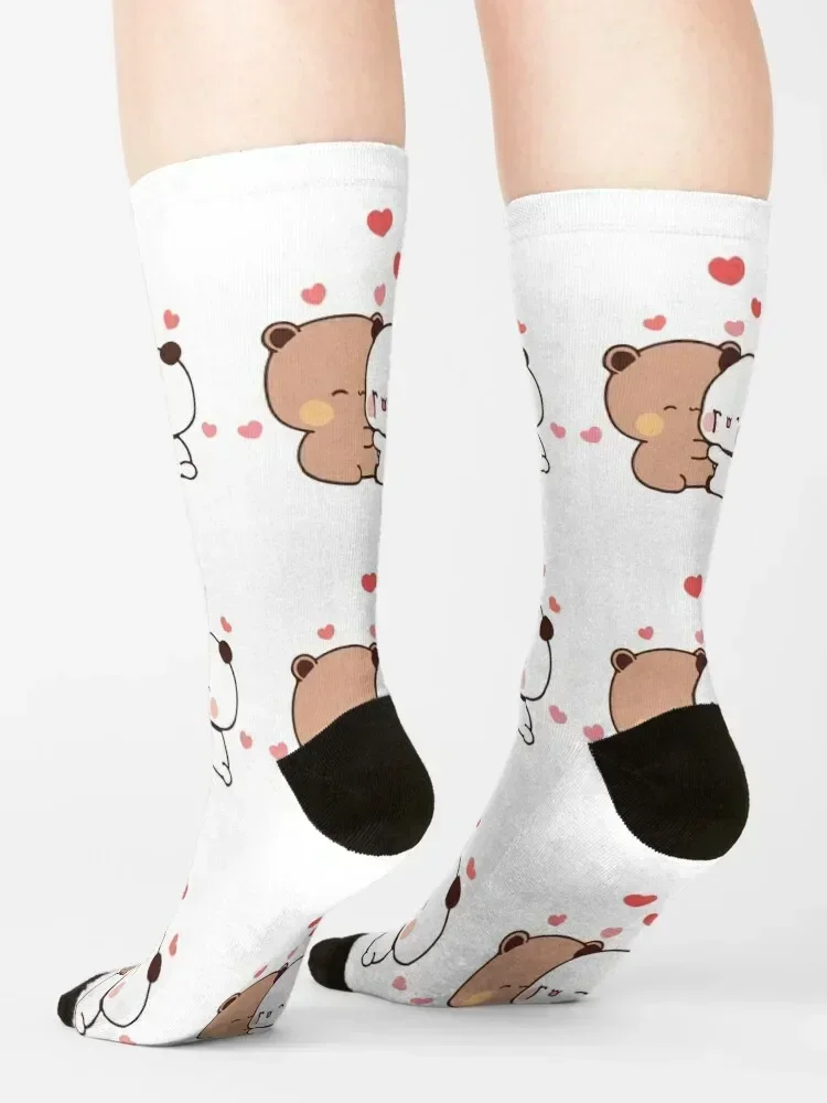 peach and goma mochi bear Couple taking a cute selfie Socks man Toe sports men cotton high quality floral Socks Man Women's
