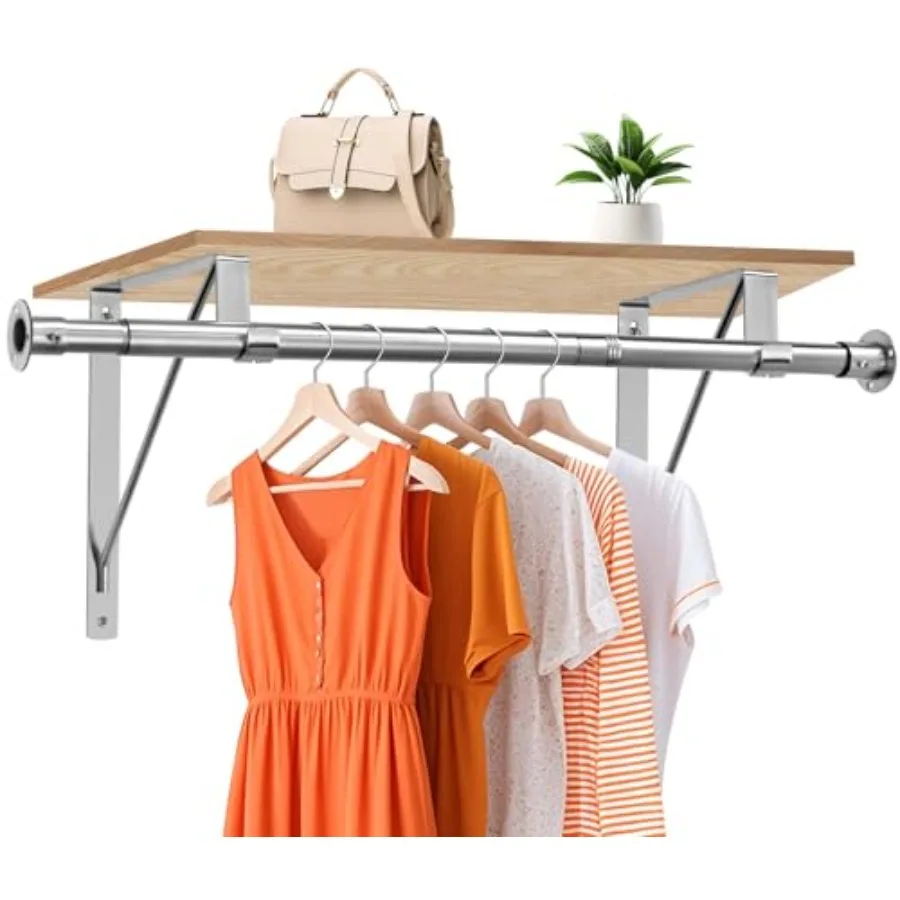 Closet Rod, 16 to 100 Inch Closet Rods Heavy Duty Adjustable Wardrobe Poles for Hanging Clothes and Heavy Duty Bracket Closet P