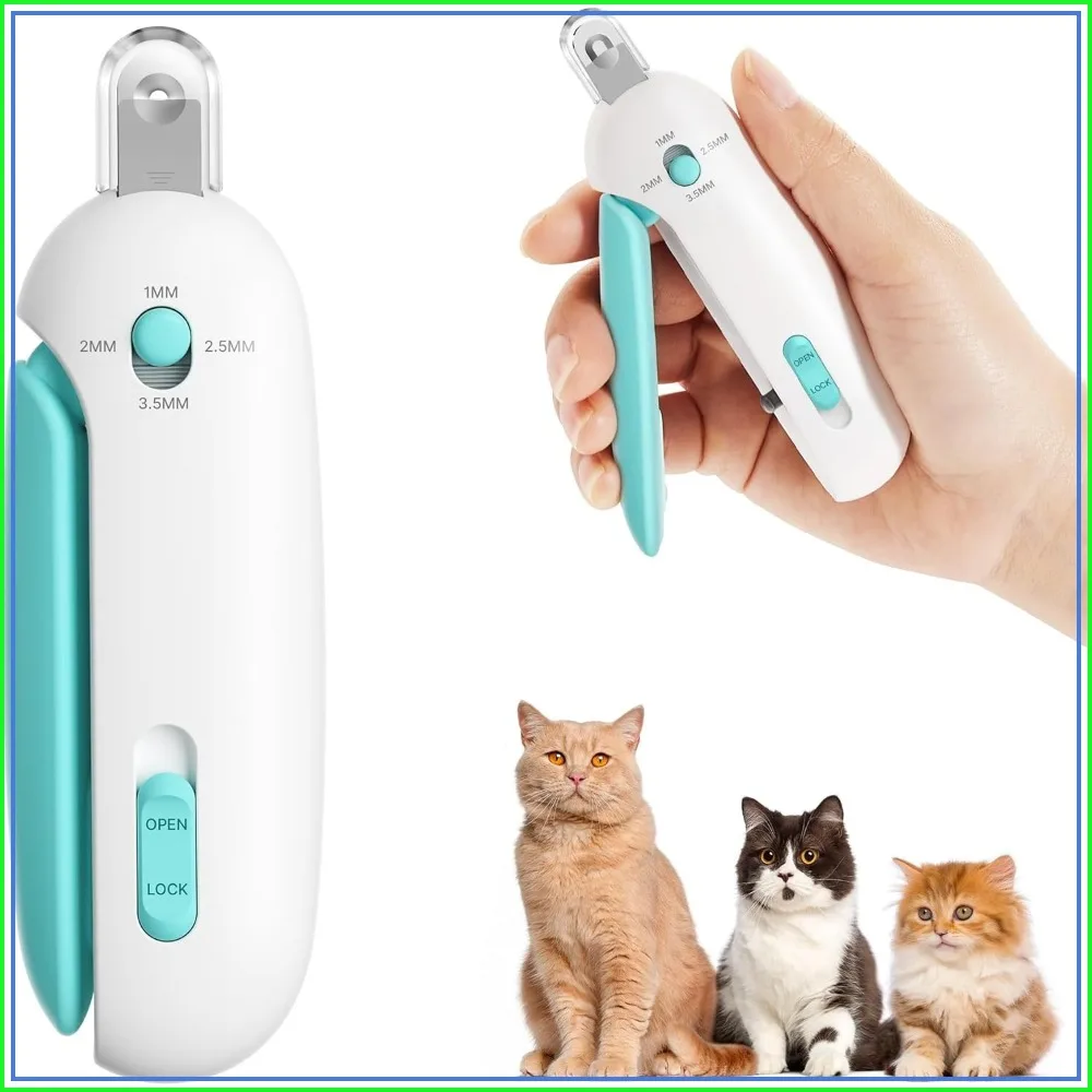 Cat Nail Clipper with 3-Size Adjustable Hole & Hidden File, Anti-Splash Claw Cutter for Kittens & Indoor Cats, Safe Toenail Trimmer (Blue)