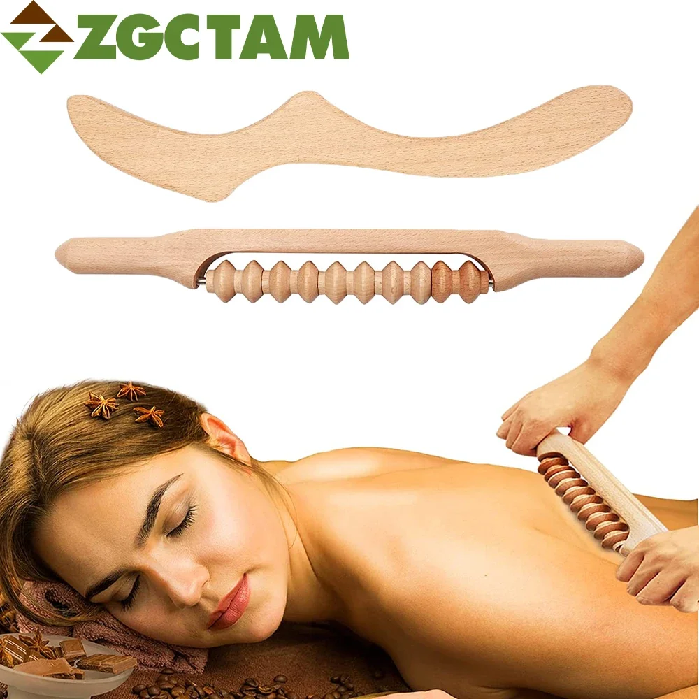 Natural Wooden Lymphatic Drainage Handheld Massager Stick for Anticellulite, Gua Sha Tools for Body Shaping, Muscle Pain Relief