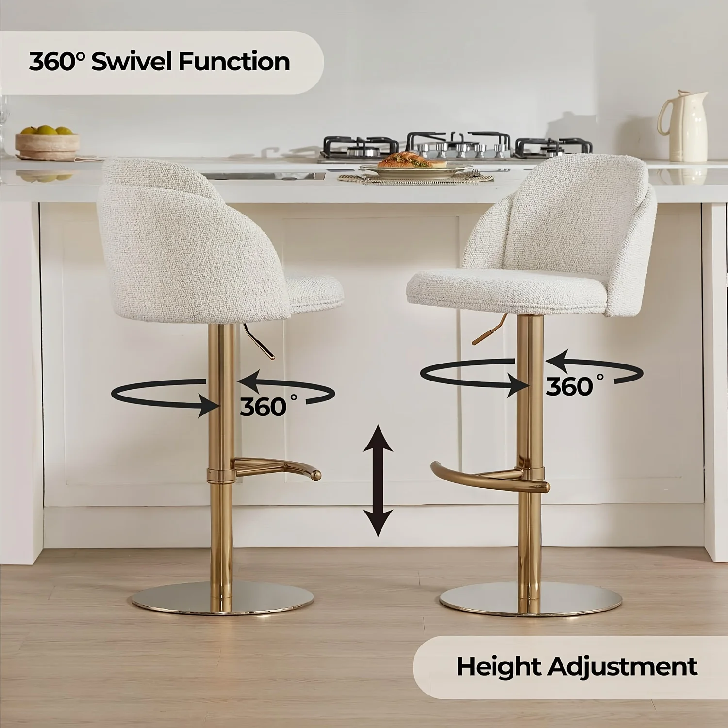Set di 2/3 sgabelli da bar, sgabello da bancone girevole con 360 °   Sgabelli da cucina moderni imbottiti con rotazione e altezza regolabile