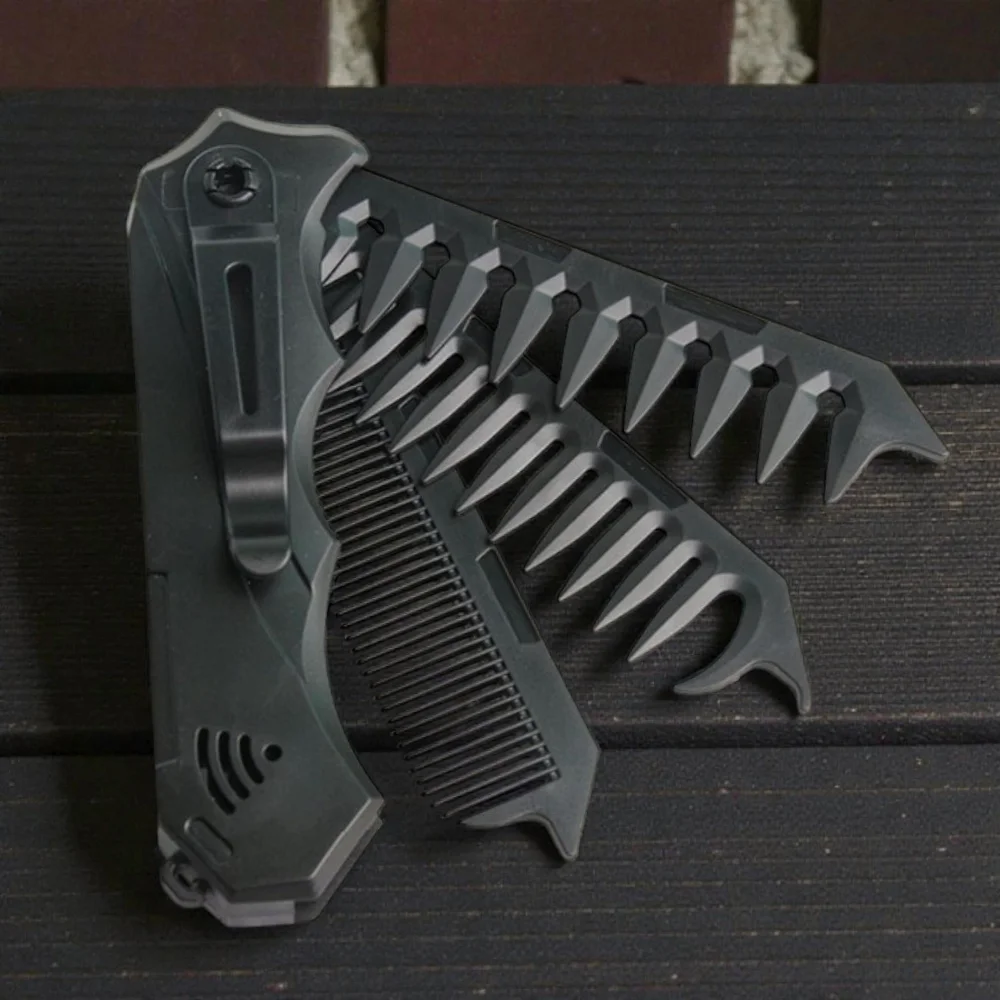 3-in-1 opvouwbare kam Draagbare zakbaardkam Zakformaat voor reizen Zwart plastic snorhaarkam voor verzorging onderweg