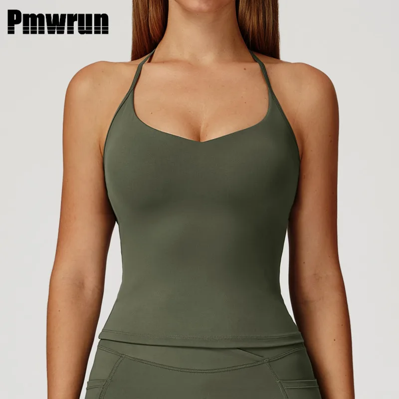 

PMWRUN Women's Yoga Tank Top Cross Back Sports Vest Solid Color Quick Drying for Workout Outdoor Running Training Fitness