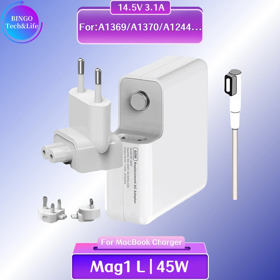 45W Mag1 L Power Adapter Compatible with MacBook Charger for MacBook Air / Pro Magsaf * 1 L Magnetic Power Adapter Charger A1369