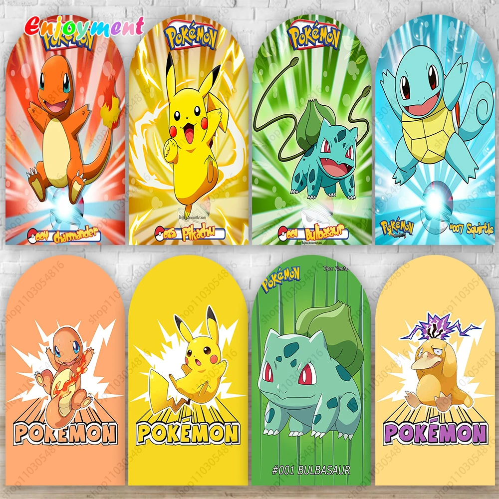 pokemon-pikachu-arc-toile-de-fond-garcons-fete-d'anniversaire-decor-mur-photographie-poke-balle-fond-pour-photo-accessoires-banniere