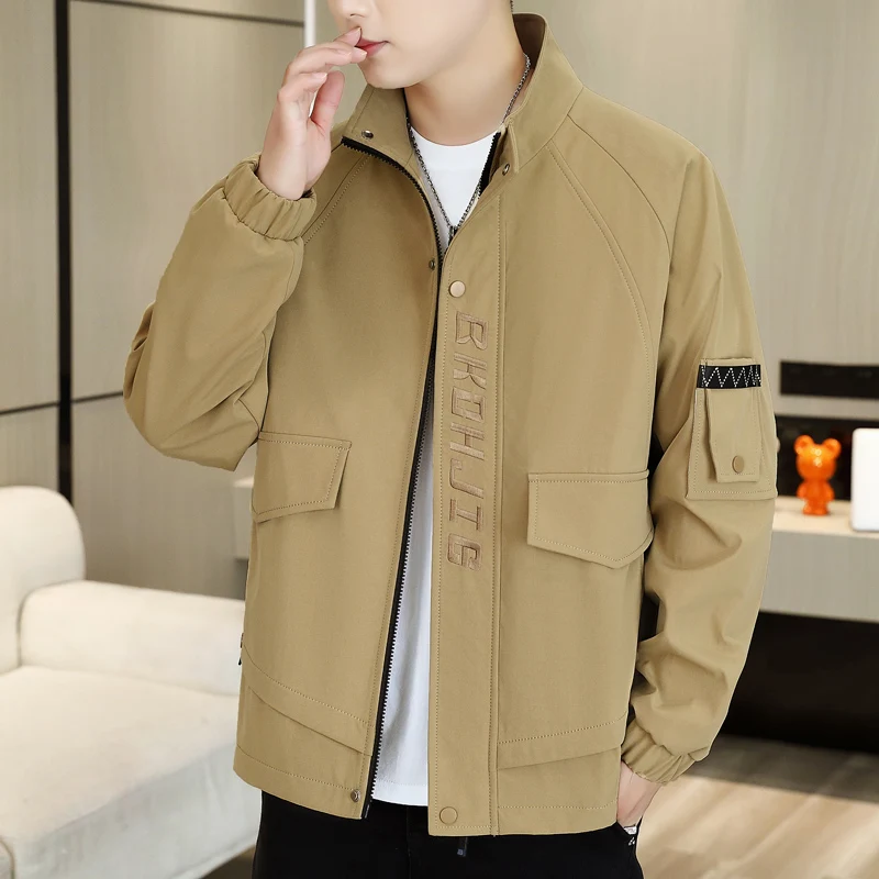 

Casual Men's Stand Collar Jaet Lightweight Luxury Trendy Simple Color Outerwear Faionable Match All Seasons
