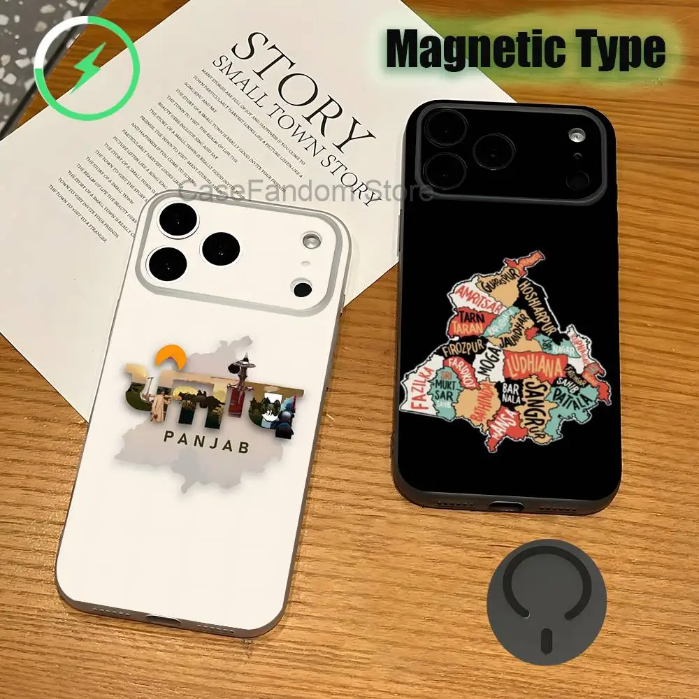 

ART Punjab Map For iPhone 17,16,15,14,13,12,11,Pro,Max,Plus Transparent gray Phone Case Magnetic Wireless Charging