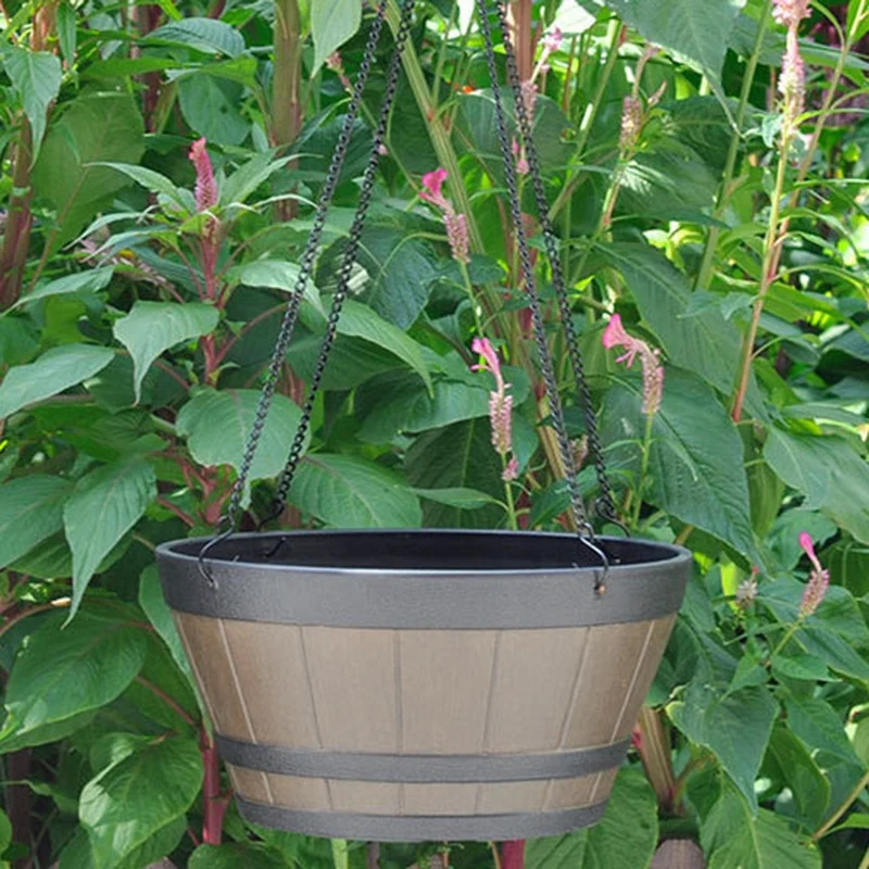 THIVN-Flower Pot Barrel Plant Flowerpot Resin Plant Hanging Rope Hanger Basket Outdoor Home Garden Balcony Decor Planter
