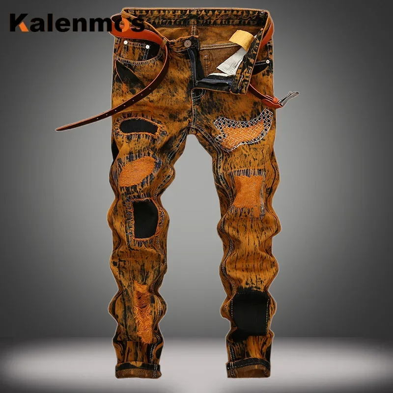 

Рваные винтажные мужские джинсы, брюки-карандаш, узкие дырки, потертые джинсовые брюки длиной до щиколотки, уличные карманы