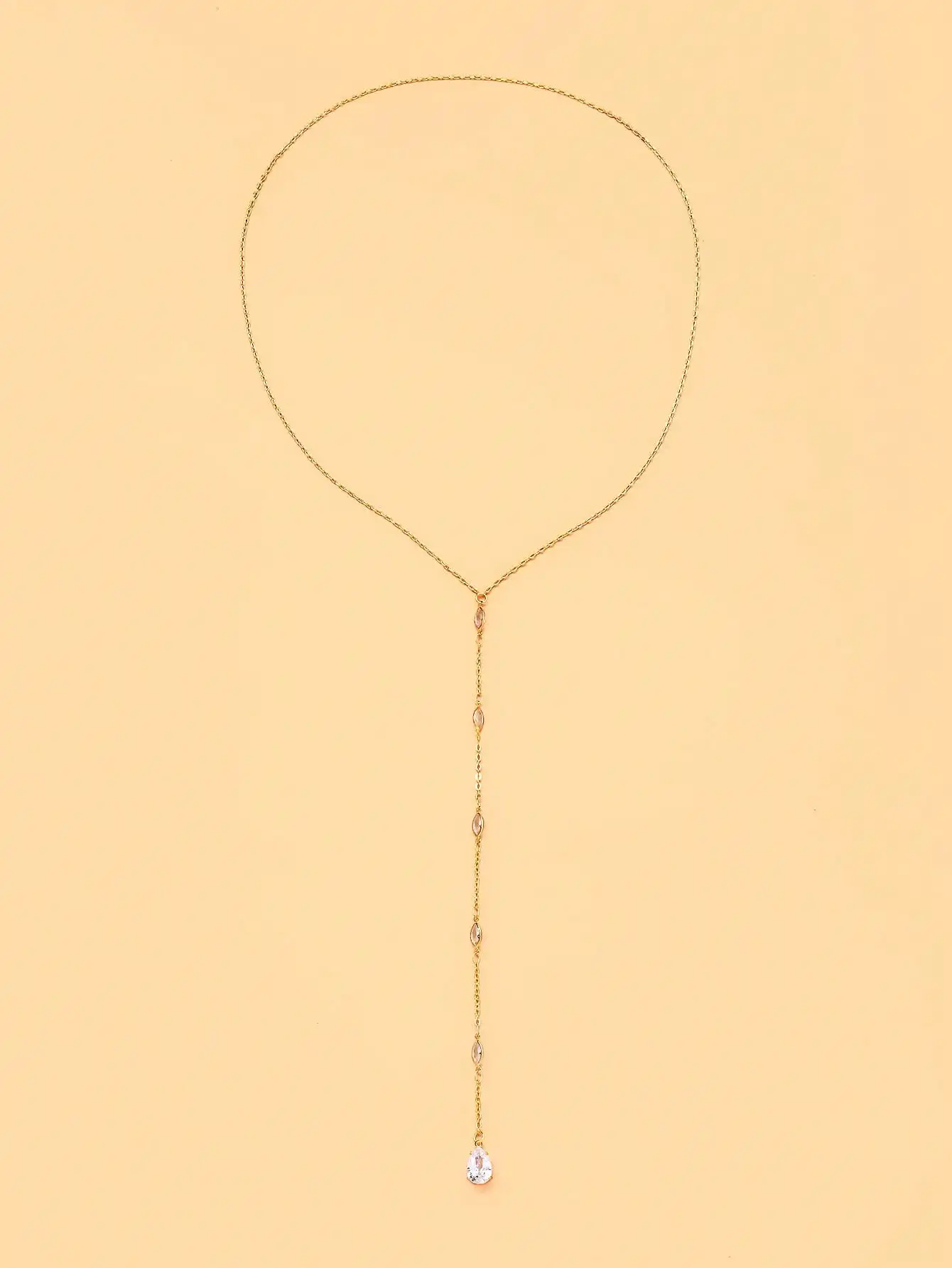 Elegant Long Back Drop Necklace For Women Marquise Teardrop Rhinestone Crystal Back Chain Bridal Ornament For Backless Dress Wed